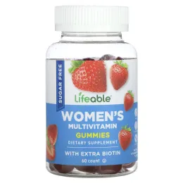 Lifeable, Мультивитаминные жевательные мармеладки для женщин, без сахара, натуральная клубника, 60 жевательных таблеток