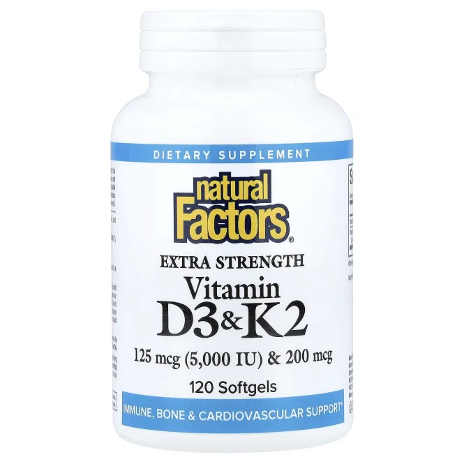 Natural Factors, витамины D3 и K2, 120 капсул