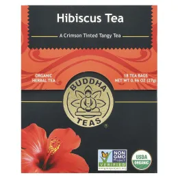 Buddha Teas, органический травяной чай, гибискус, без кофеина, 18 чайных пакетиков, 27 г (0,96 унции)