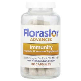 Florastor, Advanced, Immunity Probiotic & Immune Supplement, 30 Vegetarian Capsules