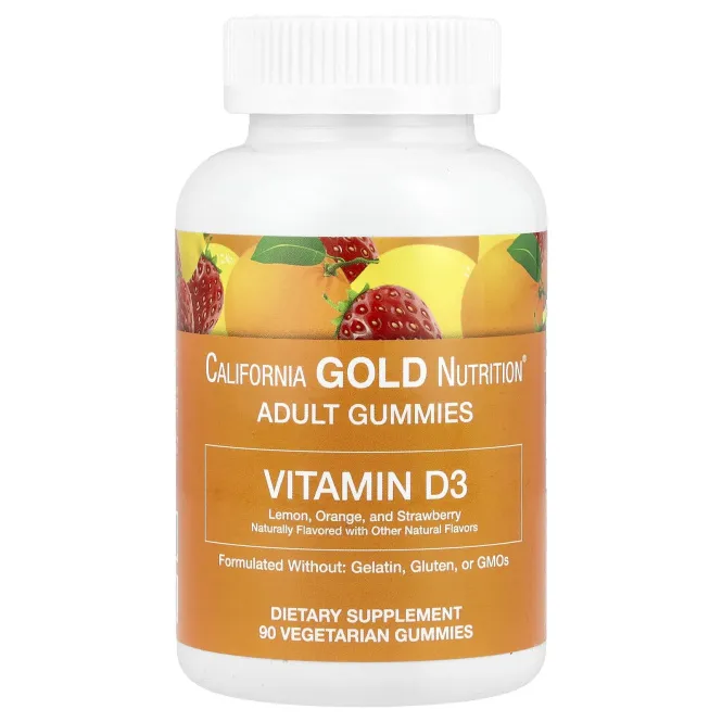 California Gold Nutrition, Органическое происхождение, пастилки с витамином D3, не содержат желатина и клейковины, смесь ароматов ягод и фруктов, 90 пастилок
