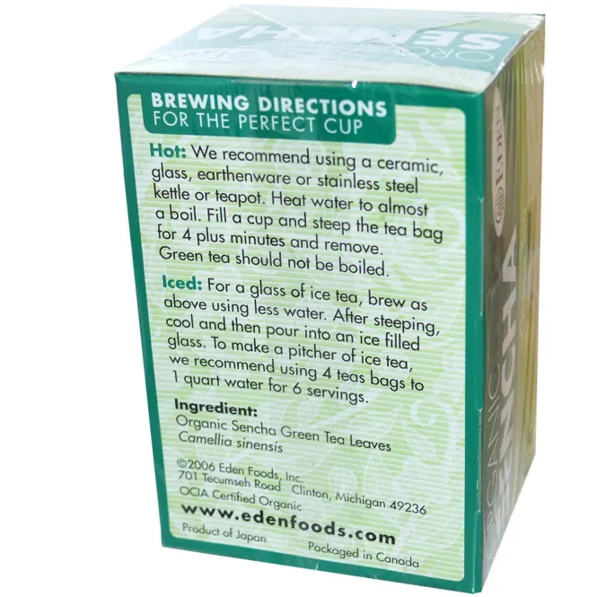 Eden Foods, Organic, зеленый чай сенча, 16 пакетиков,.24 г
