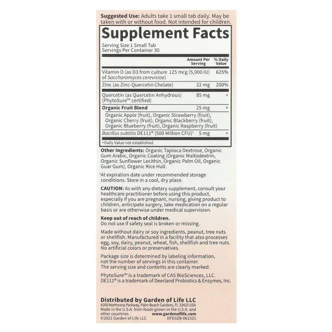 Garden of Life, Доктор Формула, витамин D3 и цинк, 30 маленьких таблеток