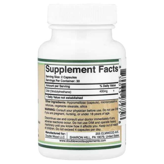 Double Wood Supplements, DIM, 60 капсул (200 мг в 1 капсуле)