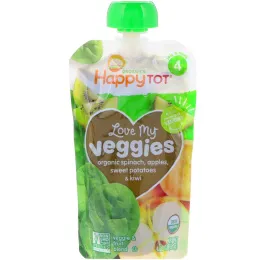 Happy Family Organics, Organics Happy Tot, Люблю свои овощи, шпинат, яблоки, батат и киви, и 4 пакетика, по 120 г
