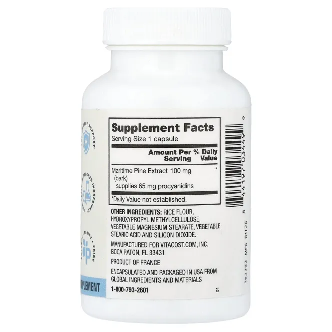 Vitacost, Advanced, экстракт сосновой коры Pycnogenol®, 100 мг, 30 капсул