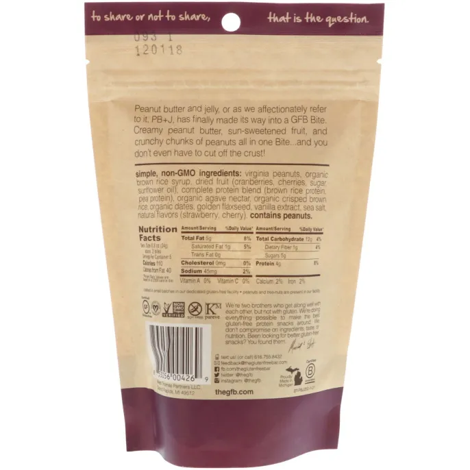 The GFB, Перекусы без глютена, PB + J, 4 унц. (113 г)