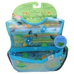Green Sprouts, Слюнявчики Snap & Go для протирания 9-18 месяцев (Aqua Space) 3 упаковки
