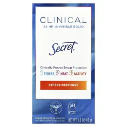 Secret, Clinical, невидимое твердое вещество, 72 часа, антиперспирант / дезодорант, реакция на стресс, 45 г (1,6 унции)