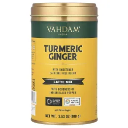Vahdam Teas, смесь для латте, куркума и имбирь, без кофеина, 100 г (3,53 унции)