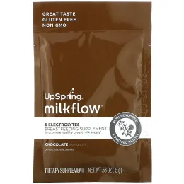 UpSpring, MilkFlow, Fenugreek & Blessed Thistle Supplement Drink, Chocolate , 16 Packets, (15) g Each