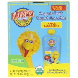 Earth's Best, Sesame Street, Organic Fruit Yogurt Smoothie, Apple Blueberry, 4 Pouches, 4.2 oz (120 g) Each