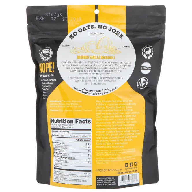 Bubba's Fine Foods, UnGranola, бурбонская ваниль, 170 г