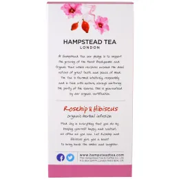 Hampstead Tea, Плоды шиповника и гибискус, органический травяной чай, 20 пакетиков, 1,06 унц. (30 г)