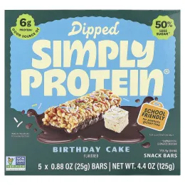 Simply Protein, батончики-снеки, со вкусом торта, 5 батончиков по 25 г (0,88 унции)