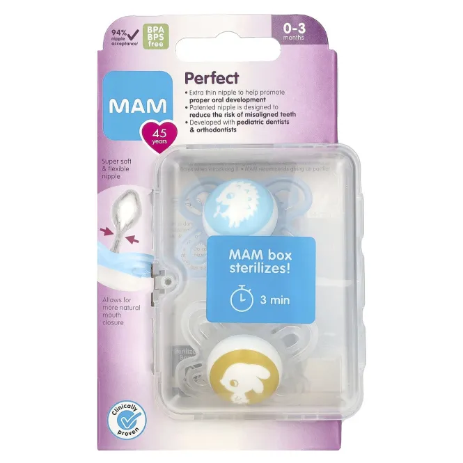 MAM, Perfect Pacifier, 0–3 месяца, для мальчиков, 2 шт.
