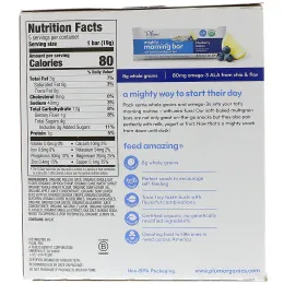 Plum Organics, Мощный утренний батончик, Для малышей,  Черника и лимон, 5 батончиков, 0,67 унц. (19 г) каждый