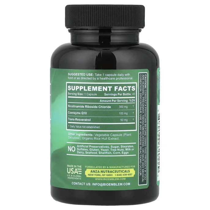 BioEmblem, NAD+, 45 растительных капсул