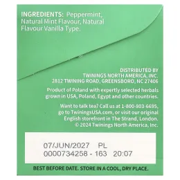 Twinings, ароматизированный травяной чай, с перечной мятой, без кофеина, 20 чайных пакетиков, 40 г (1,41 унции)