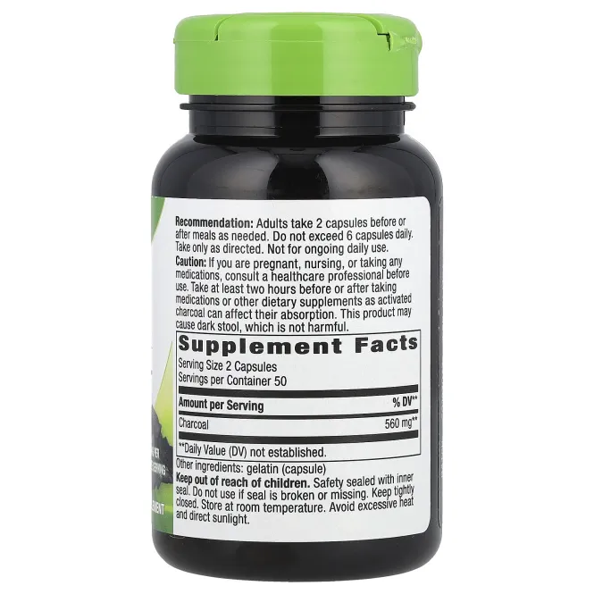 Nature's Way, Древесный уголь (Charcoal), активированный, 280 мг, 100 капсул