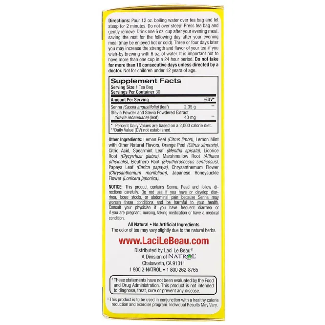Natrol, Laci Le Beau, Super Dieter's Tea, Лимон и мята, 30 чайных пакетиков, 75 г
