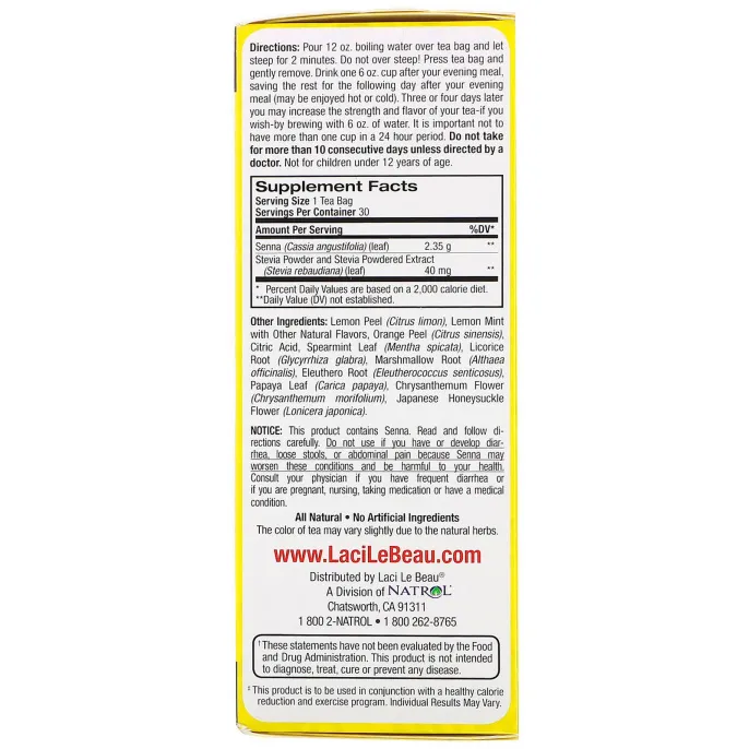 Natrol, Laci Le Beau, Super Dieter's Tea, Лимон и мята, 30 чайных пакетиков, 75 г