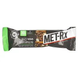 MET-Rx, Big 100, Батончик Вместо Еды, Хрустящий Яблочный Пирог, 9 батончиков, по 3,52 унции (100 г) каждый