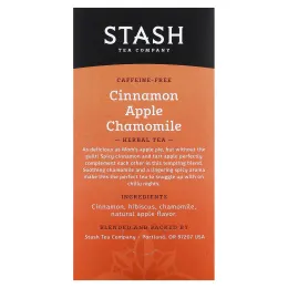 Stash Tea, травяной чай, корица, яблоко и ромашка, без кофеина, 20 чайных пакетиков, 40 г (1,4 унции)