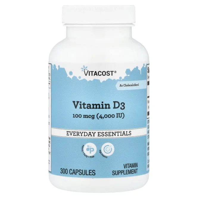 Vitacost, витамин D3, 100 мкг (4000 МЕ), 300 капсул