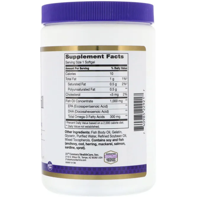 21st Century Рыбий жир Омега-3 (1 000 мг), 300 капсул