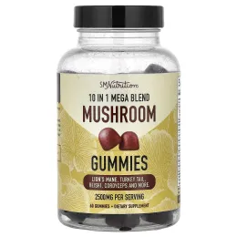 SMNutrition, Mega Blend, 10 в 1, жевательные мармеладки с грибами, со вкусом малины, 60 жевательных мармеладок