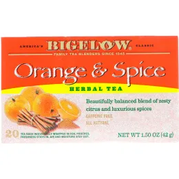 Bigelow, Травяной чай, Апельсин и Специи, без кофеина 20 чайных пакетиков, 1.50 унции (42 г)