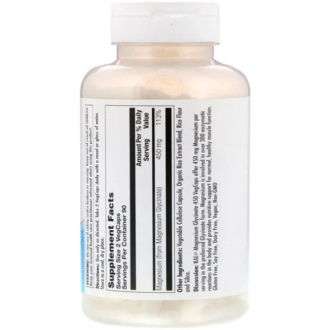 KAL, Глицинат магния 450, 180 растительных капсул