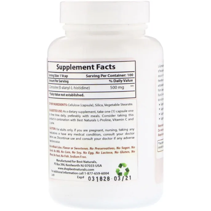 Best Naturals, L-Carnosine, 500 mg , 100 VCaps