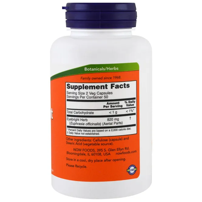 Now Foods, Трава очанка лекарственная, 410 мг, 100 растительных капсул