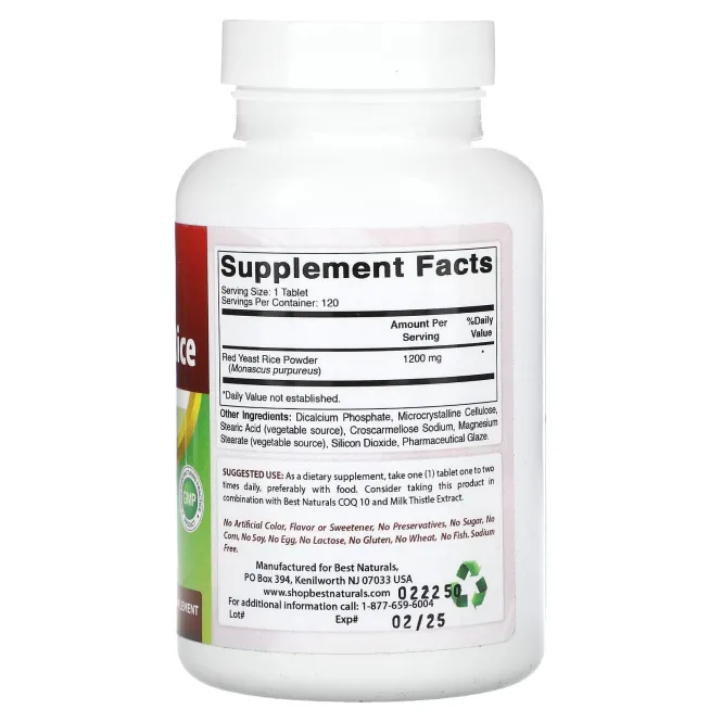 Best Naturals, красный ферментированный рис, 1200 мг, 120 таблеток