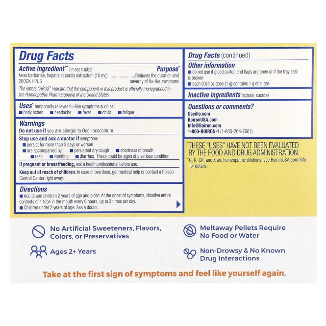 Boiron, Oscillococcinum®, симптомы гриппа, 12 гранул для рассасывания, по 1 г (0,04 унции)