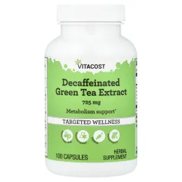 Vitacost, экстракт зеленого чая без кофеина, 725 мг, 100 капсул