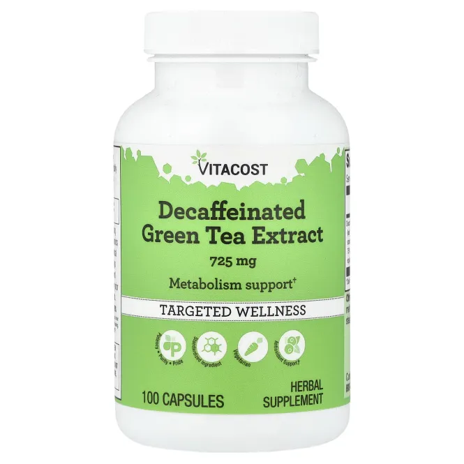 Vitacost, экстракт зеленого чая без кофеина, 725 мг, 100 капсул
