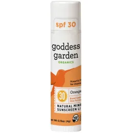 Goddess Garden, Organics, натуральный бальзам для губ-солнцезащитный крем, фактор защиты SPF 30, апельсин и ваниль, 4 г (0,15 унц.)