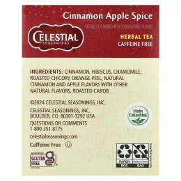 Celestial Seasonings, травяной чай, корица и яблоко, без кофеина, 20 чайных пакетиков, 48 г (1,7 унции)