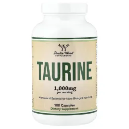 Double Wood Supplements, таурин, 180 капсул (500 мг в 1 капсуле)