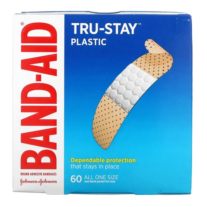 Band Aid, Adhesive Bandages, Plastic Strips, 60 Bandages