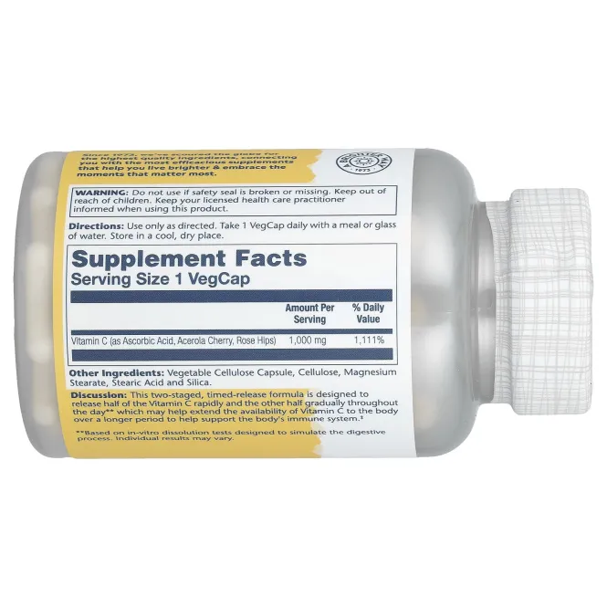 Solaray, Витамин C с замедленным высвобождением, 1000 мг, 100 вегетарианских капсул