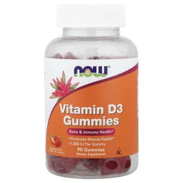 NOW Foods, жевательный витамин D3, клубничный вкус, 25 мкг (1000 МЕ), 90 жевательных таблеток