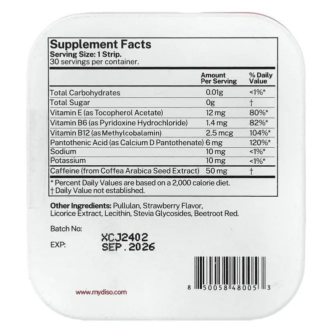 Diso, Energy, клубника, 30 полосок для полости рта