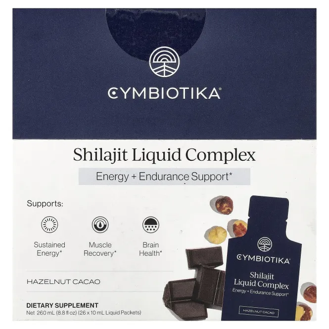 Cymbiotika, жидкий комплекс с мумие, фундук и какао, 26 пакетиков в жидкой форме, по 10 мл (0,3 жидк. унции)
