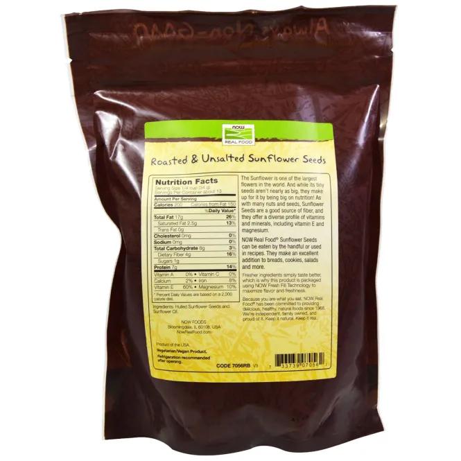 Now Foods, Семена подсолнечника, обжаренные, несоленые, 16 унций (454 г)