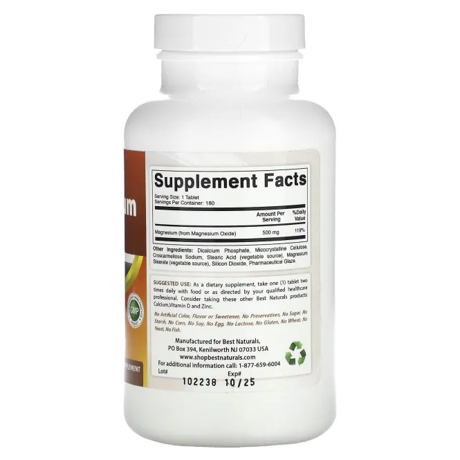 Best Naturals, Оксид магния, 500 мг, 180 таблеток