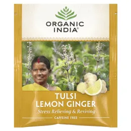 Organic India, чай тулси с лимоном и имбирем, без кофеина, 18 пакетиков для заваривания, 36 г (1,27 унции)